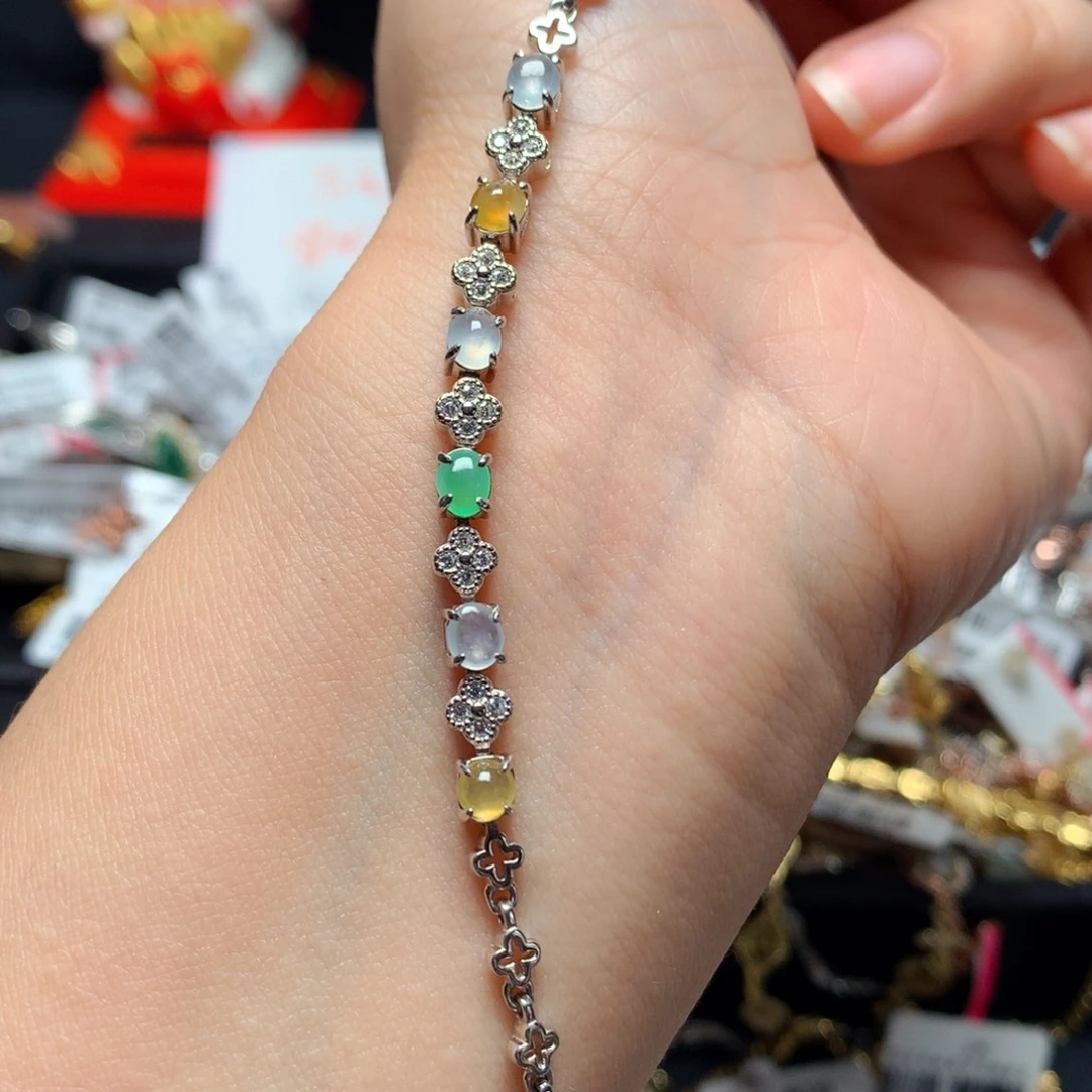 翡翠戒指银S925镶嵌手链