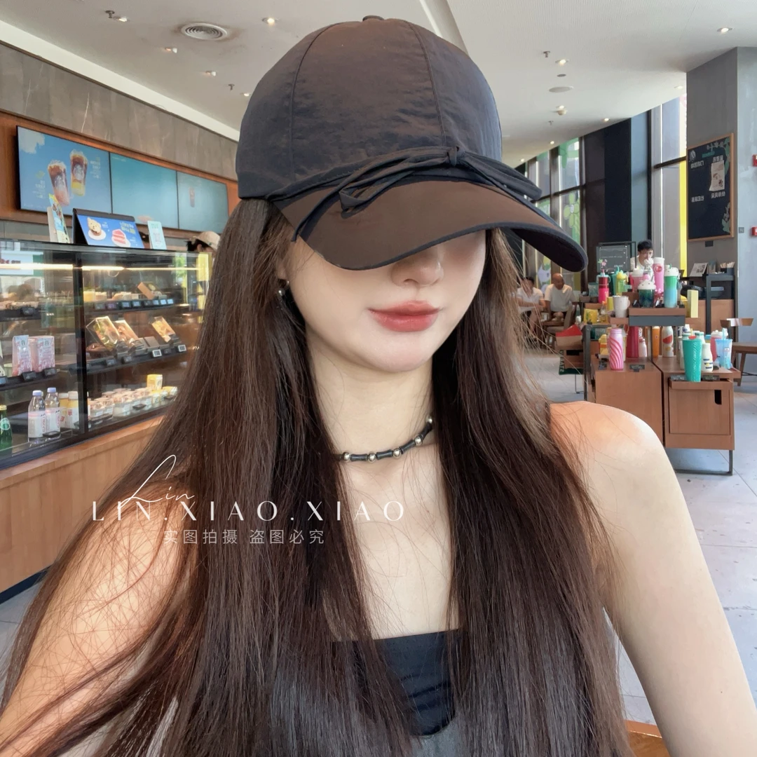 韩系2025新款网红棒球帽时尚百搭复古蝴蝶结ins格子鸭舌帽女夏季