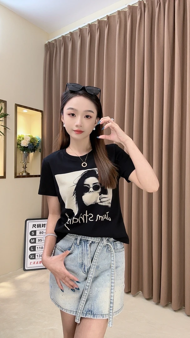 【咖啡女神】5060#夏季新款短袖T恤修身显瘦休闲时尚圆领百搭半袖