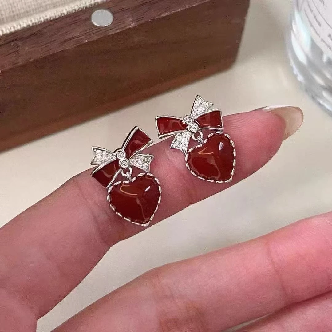 足银耳饰 纯银蝴蝶结爱心耳环女轻奢小众设计高级感耳钉爆款耳饰