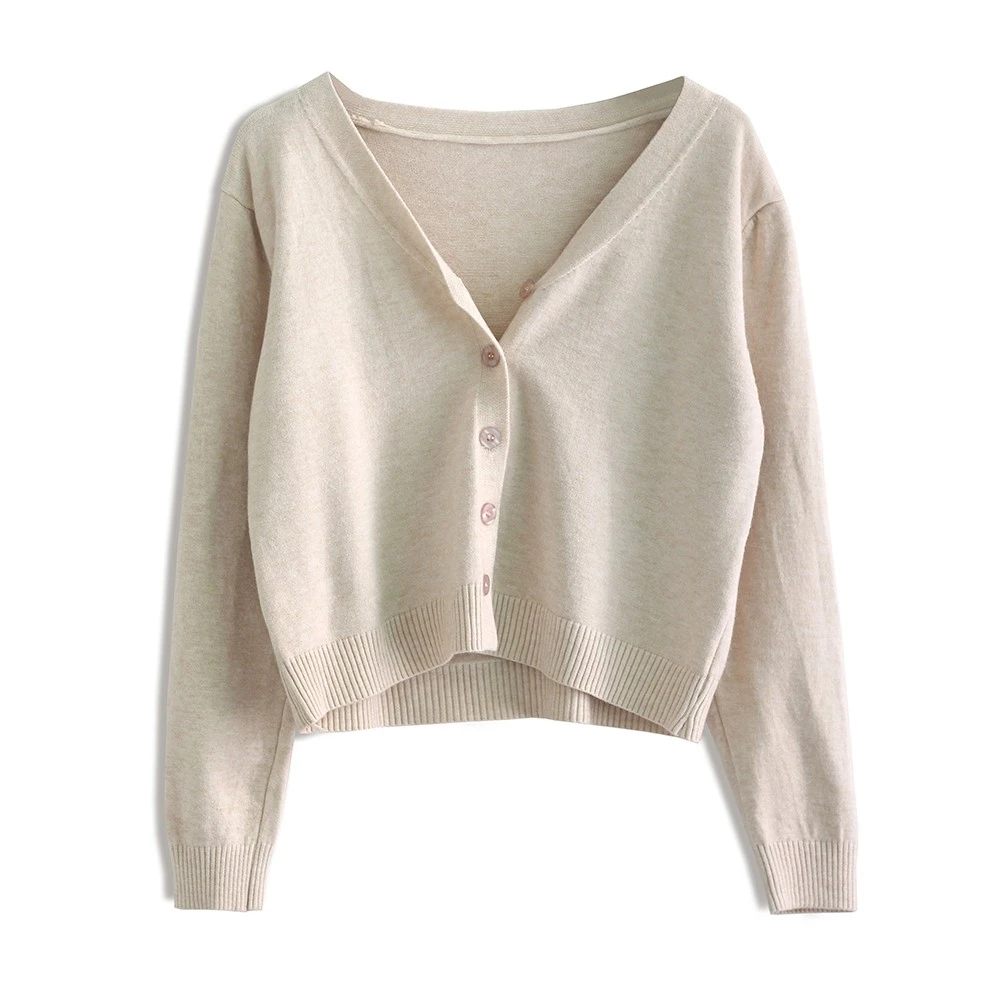 早春温柔系穿搭高腰小个子上衣2025年简约V领针织开衫女短款外套