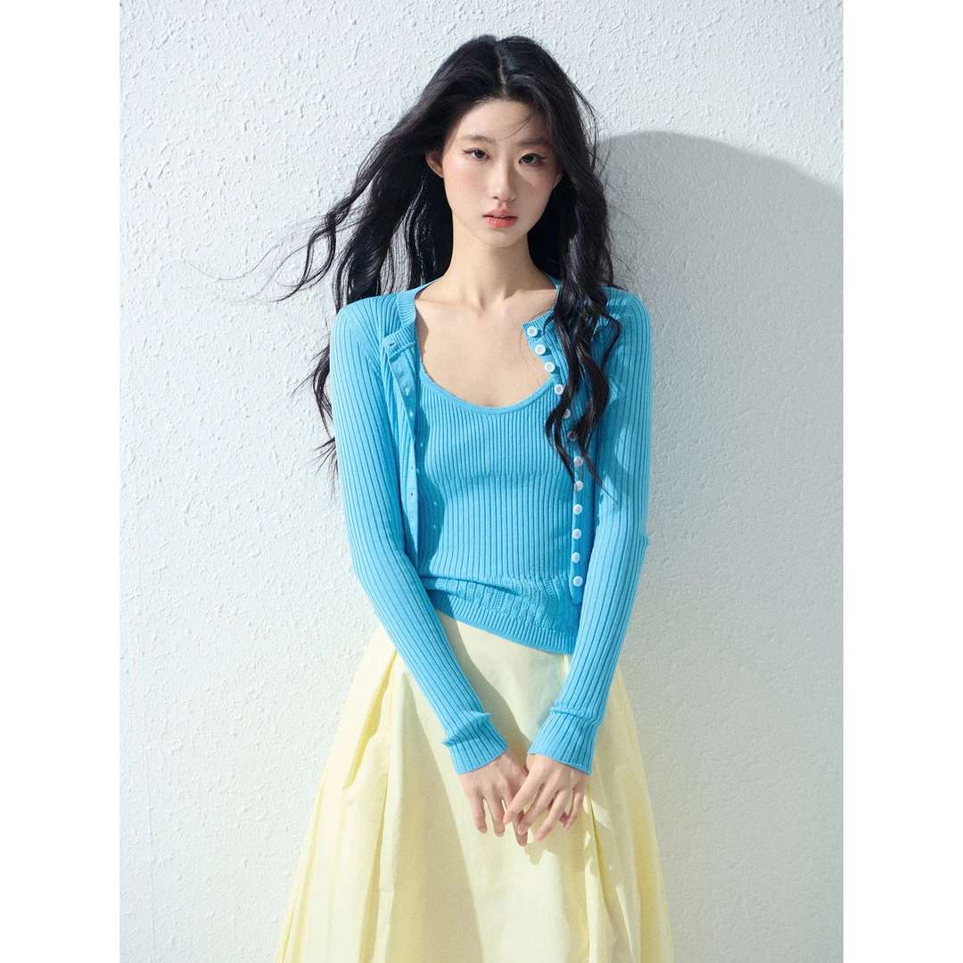 浪漫逃亡“大西洋之泪”显白孔雀蓝纯色气质修身洋气显瘦针织背心女