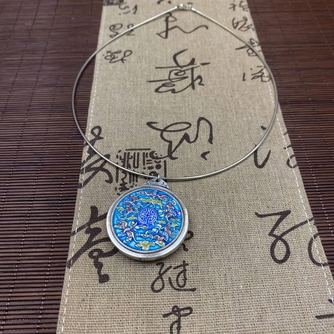 坠链均足银 复古民族风纯手工珐琅彩吊坠 百福双面挂坠(不含链)