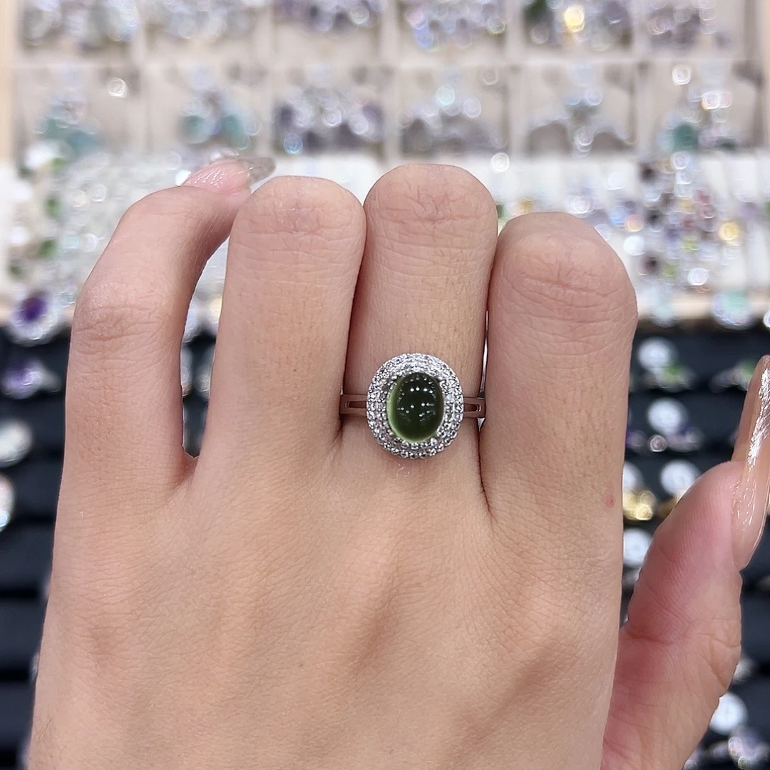 岫玉银S925镶嵌戒指