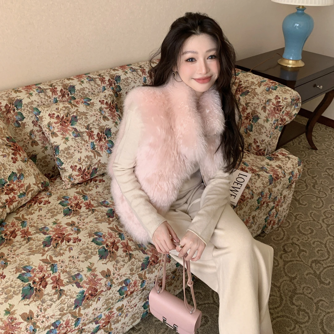 软糯细腻 山羊绒皮毛一体马甲女短款立领新款皮草25241