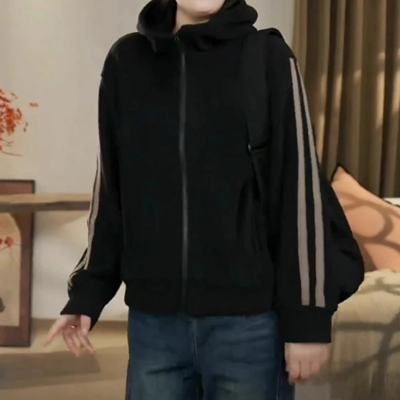 显瘦运动休闲上衣秋冬新款胖MM大码女装美式复古连帽拉链卫衣外套