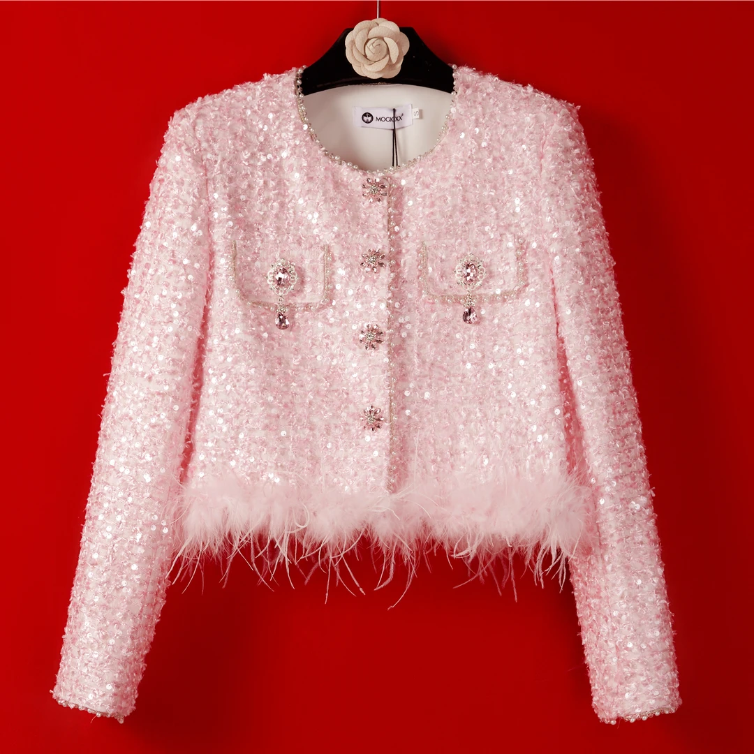 【海派甜心】粉色新款轻奢重工高级感设计师百搭女装小香风外套