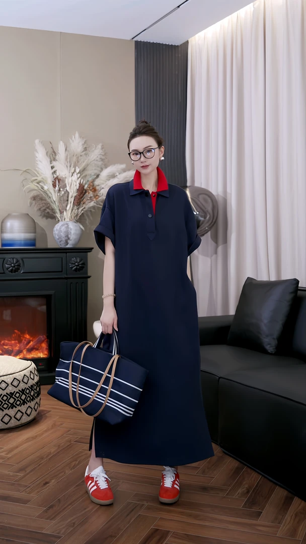 【超长】原创【红领】休闲百搭时尚简约宽松舒适POLO领连衣裙Z351110