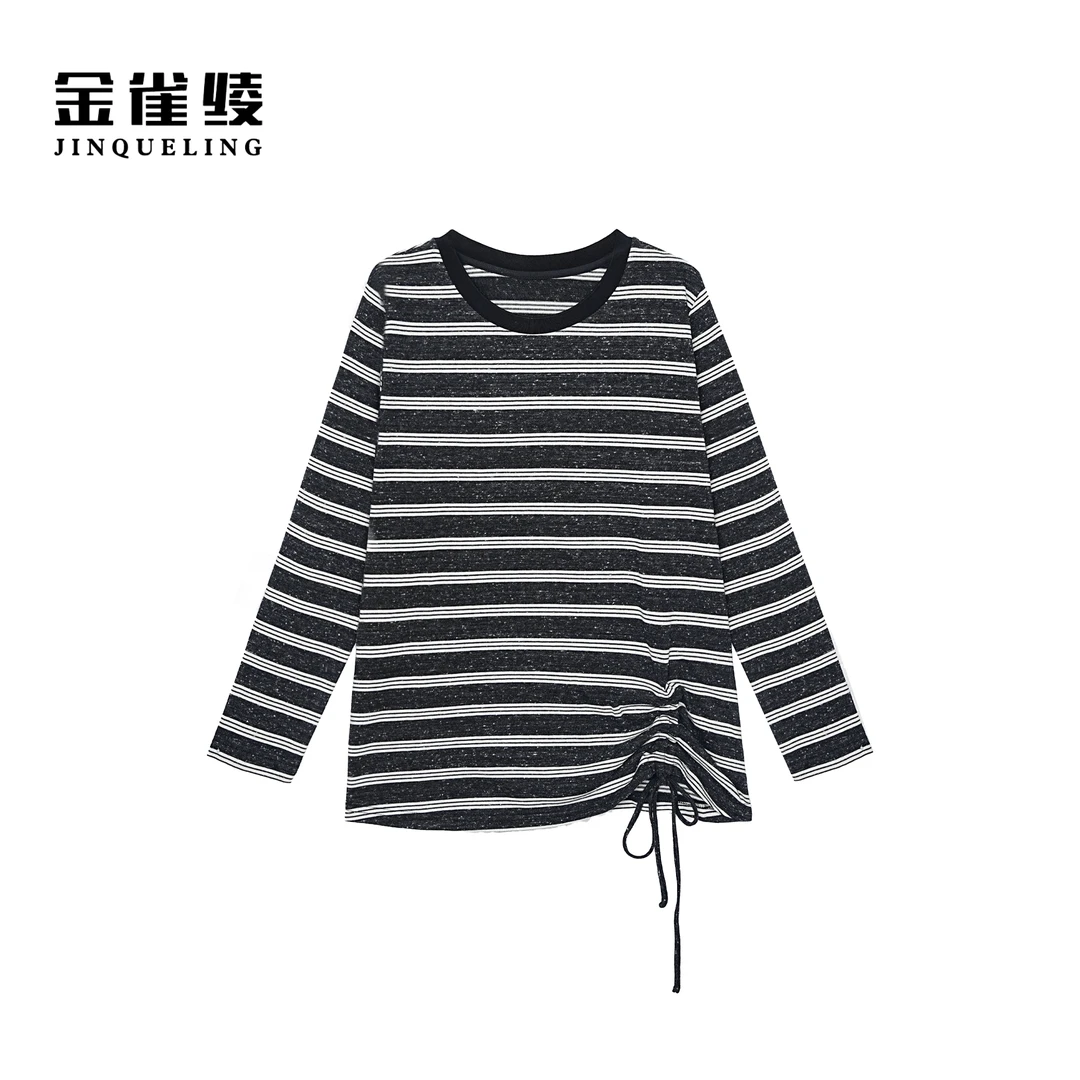 金雀绫【条纹时代】设计师条纹圆领百搭加宽加大小衫SZA2SY566