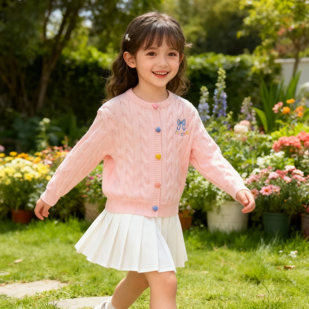 2025女童毛衣针织衫秋冬甜美在逃公主风纯色显瘦软糯气质百搭开衫