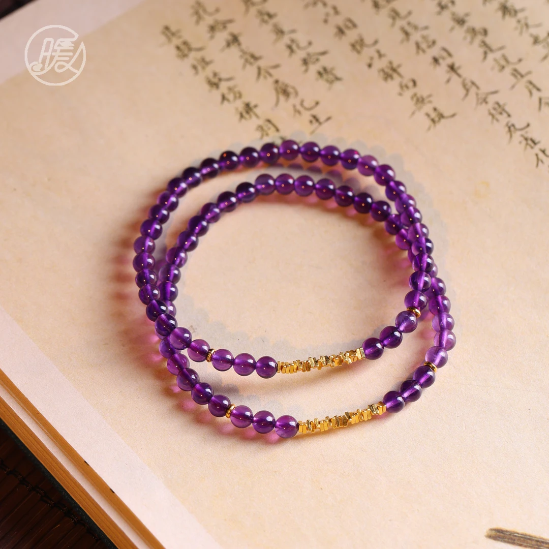 天然紫水晶单圈手串4mm搭配碎银配件手链F4642多样性