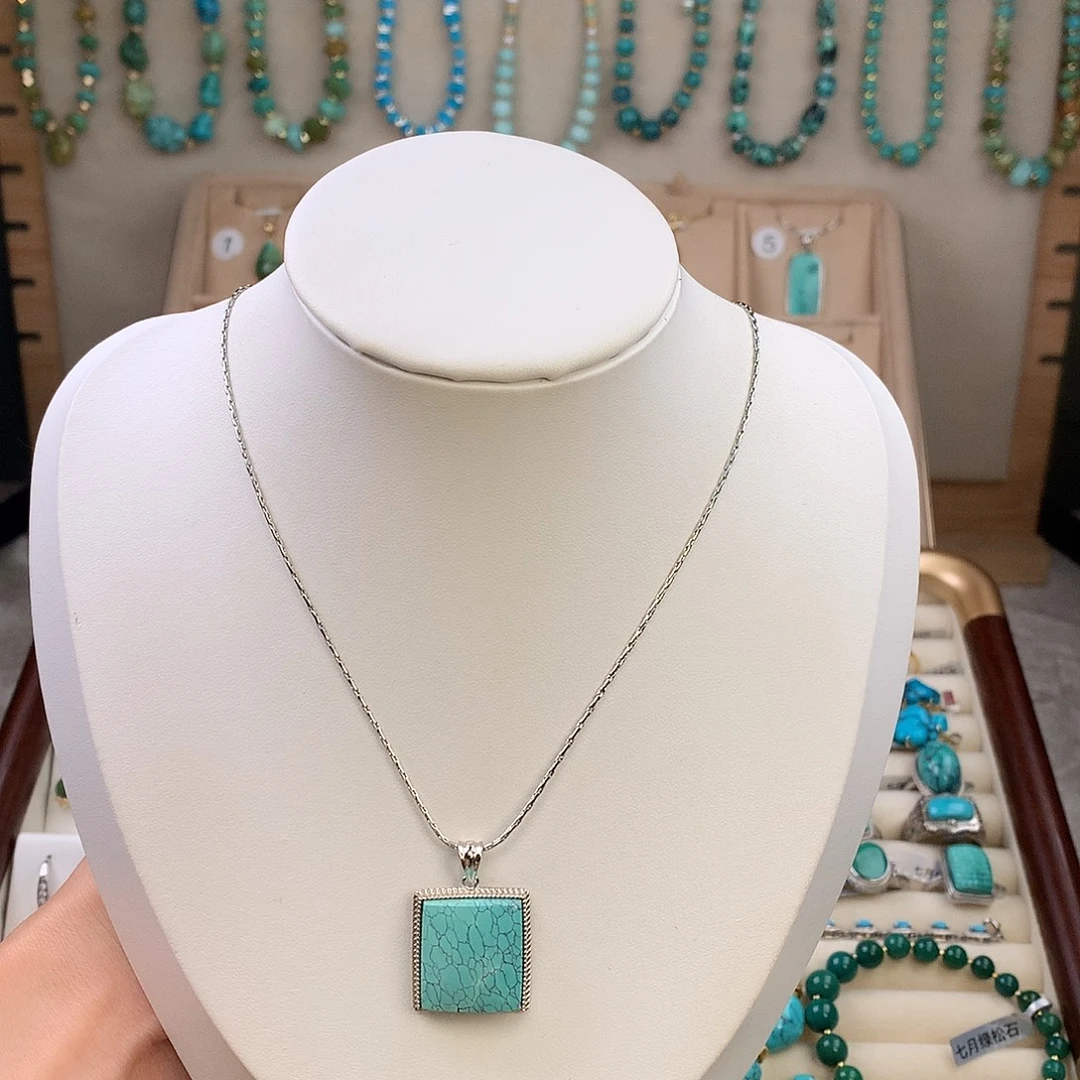 绿松石银S925镶嵌吊坠(赠链)