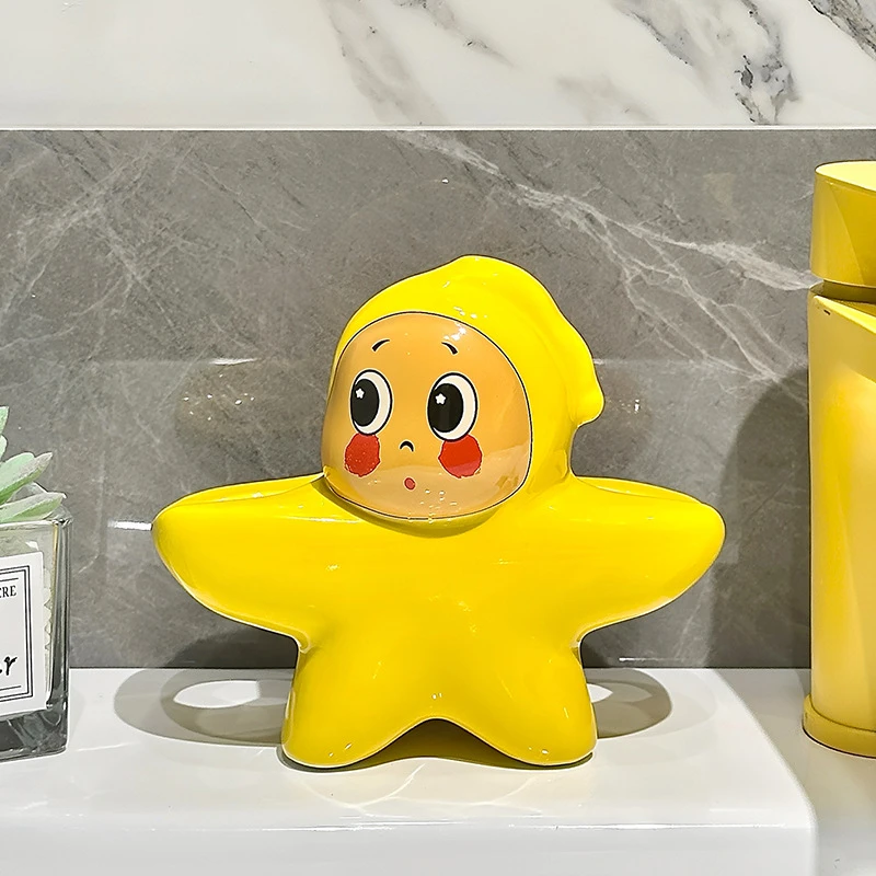 星星人牙刷架卫生间家用牙具收纳筒手电动牙刷底座支架陶瓷置物架