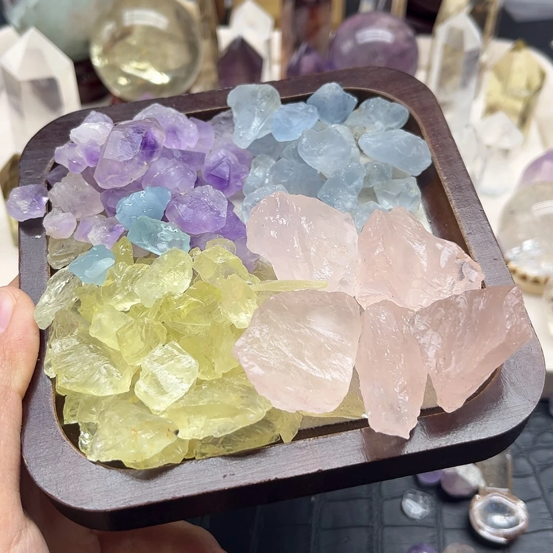 珠宝半成品水晶未镶嵌51海蓝宝 粉晶 黄晶 蓝晶 紫晶