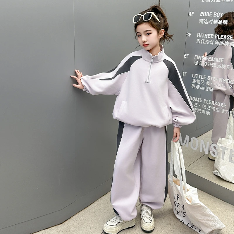 女童春装运动套装2025少女风卫衣女大童春秋季新款洋气撞色两件套