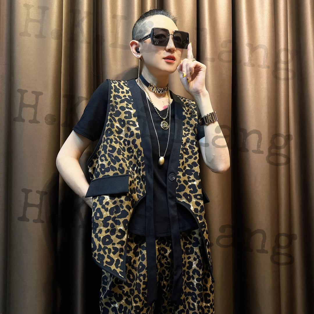 伦哥定制【马甲+长裤】豹纹时尚个性气场休闲哈伦套装2579#2578#
