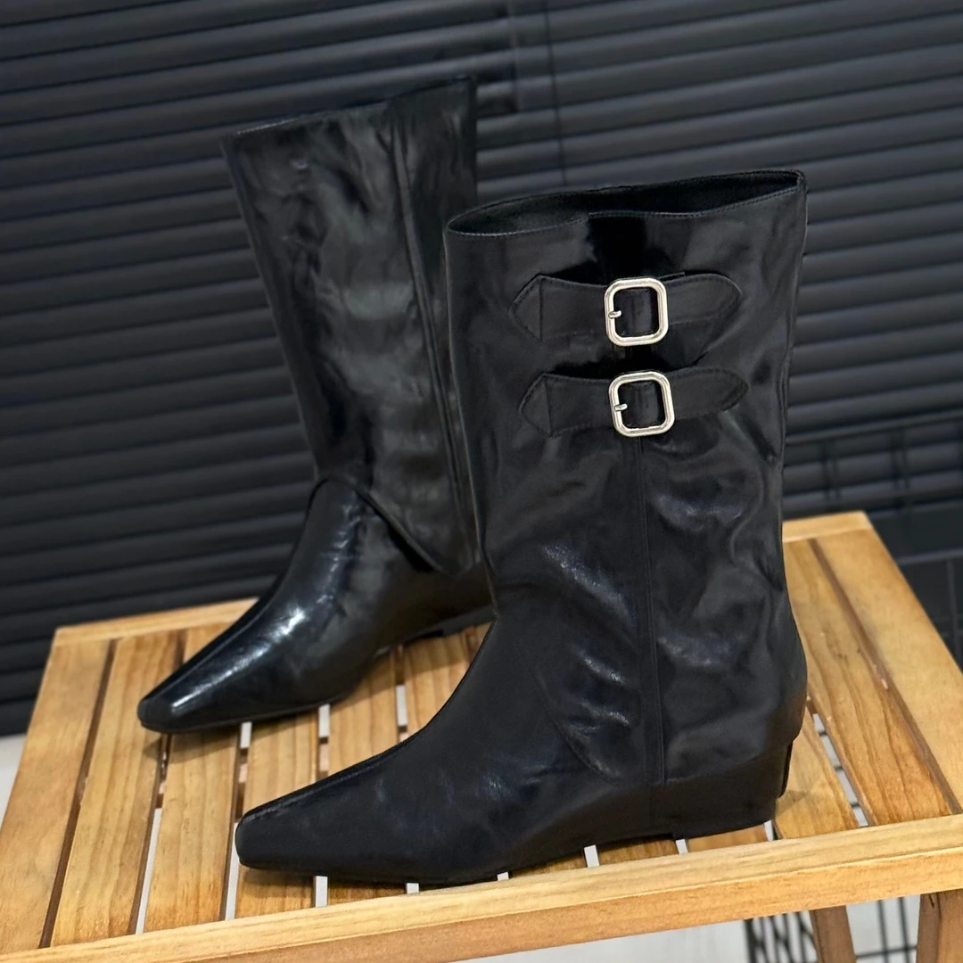 方头内增高时装靴女2025秋冬新款网红两穿可拆卸套筒短靴中筒女靴