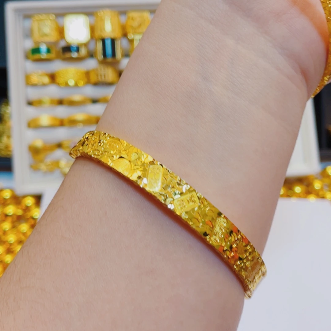 合金开口碎冰冰吉言手镯窄版