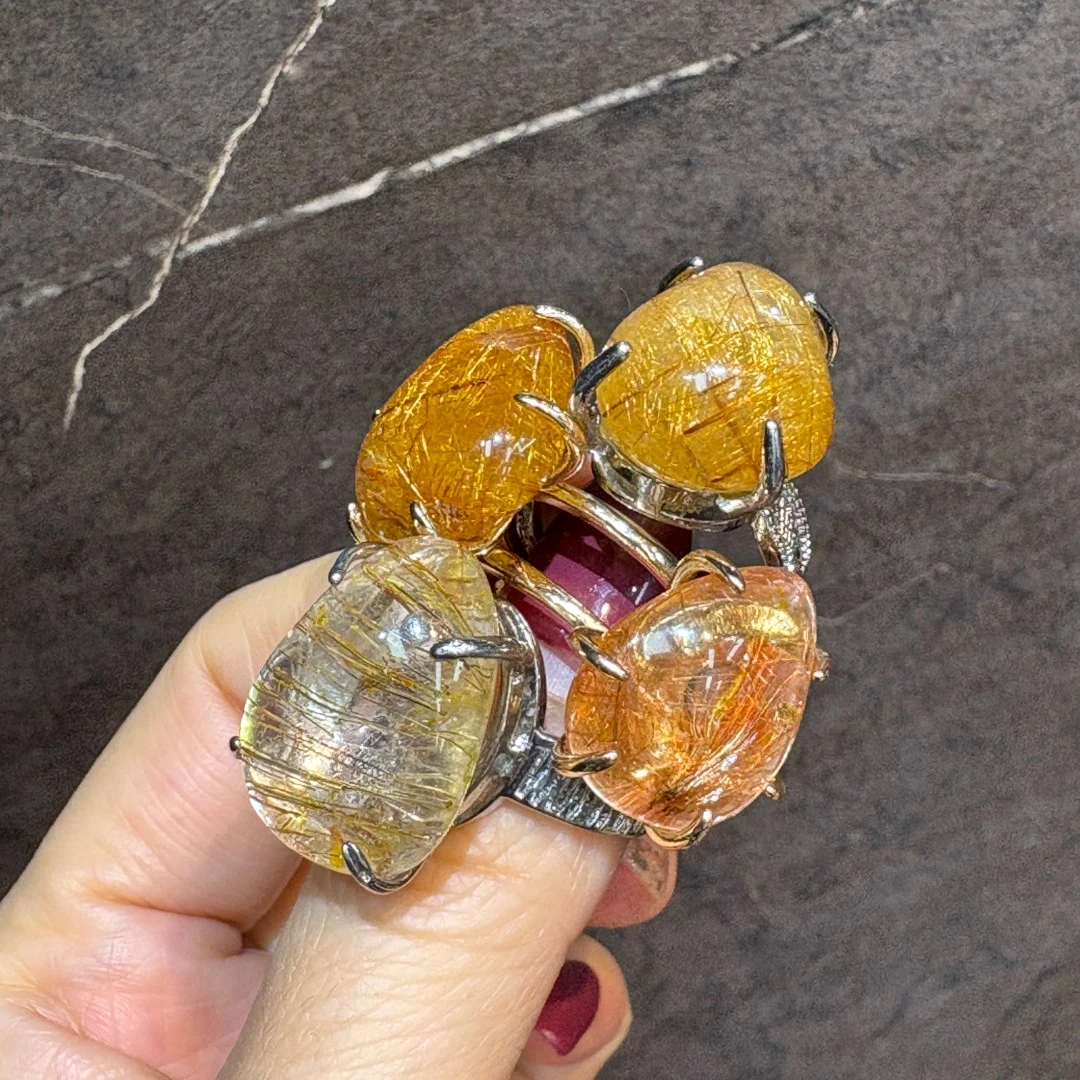 铜合金戒指 高货款 矿晶 开口可调节戒指