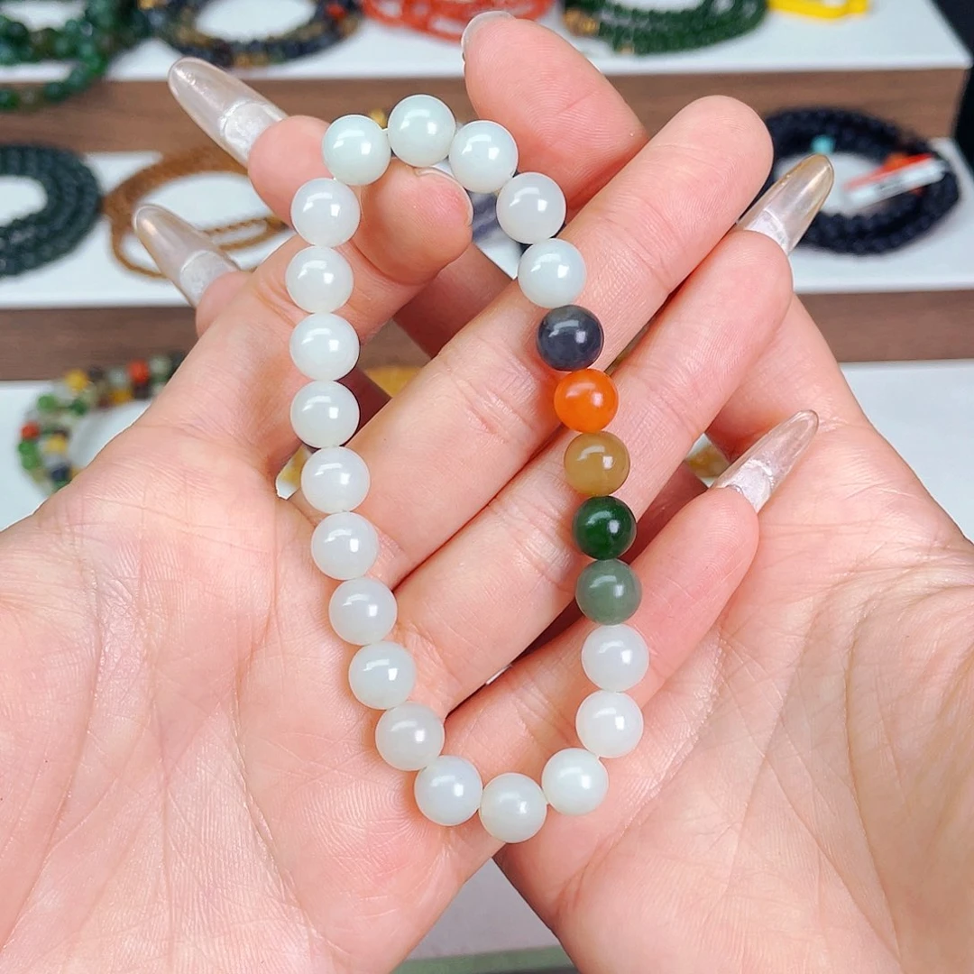 和田玉8mm白玉山流水设计款孤品未镶嵌薇*