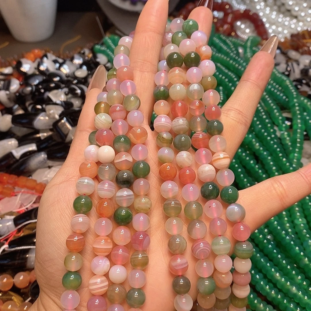 玛瑙/玉髓未镶嵌珠宝半成品盐源玛瑙8mm一条