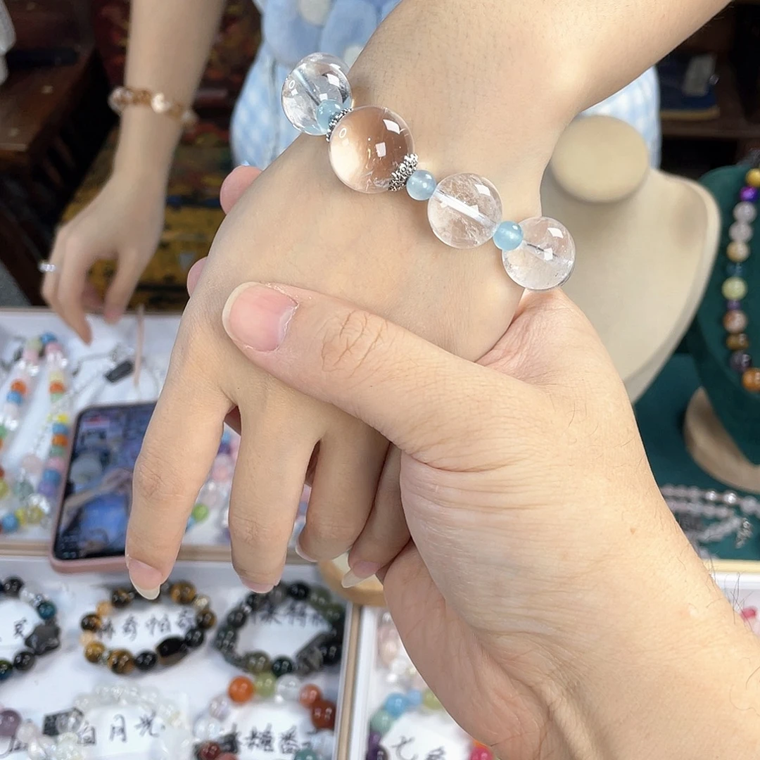 水晶手链银S925镀金镶嵌