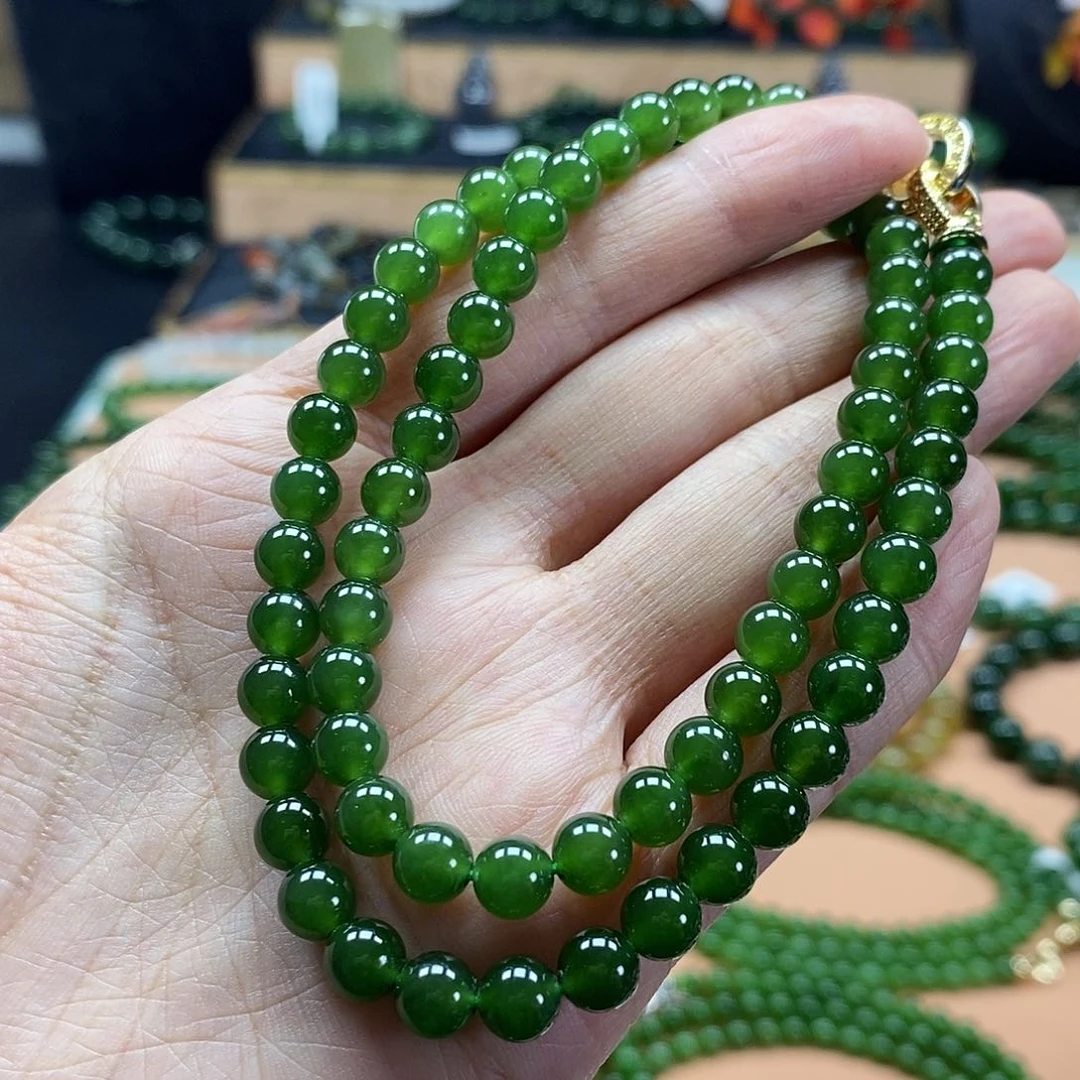 颈饰未镶嵌和田玉（碧玉）6mm菠菜