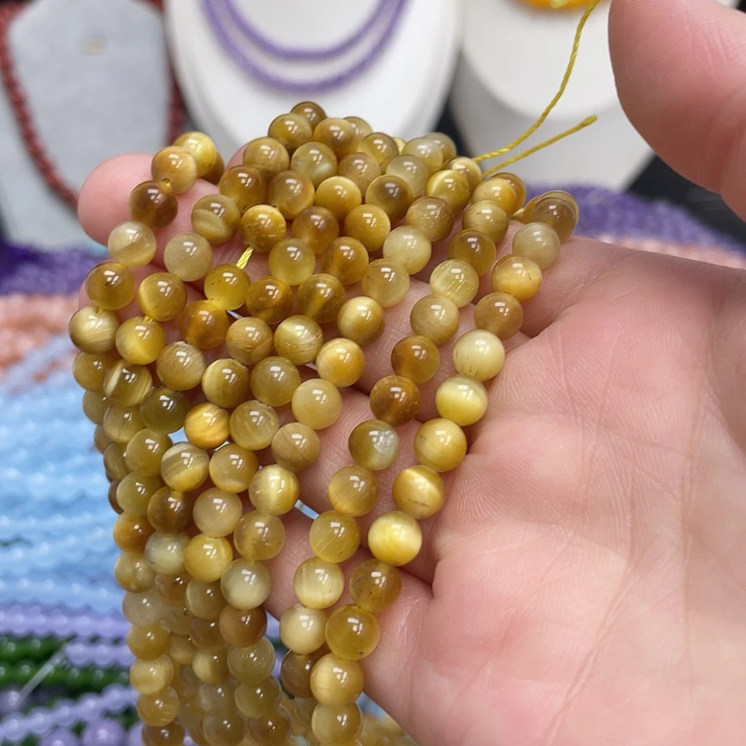 玛瑙/玉髓未镶嵌半成品金虎眼石6m散珠