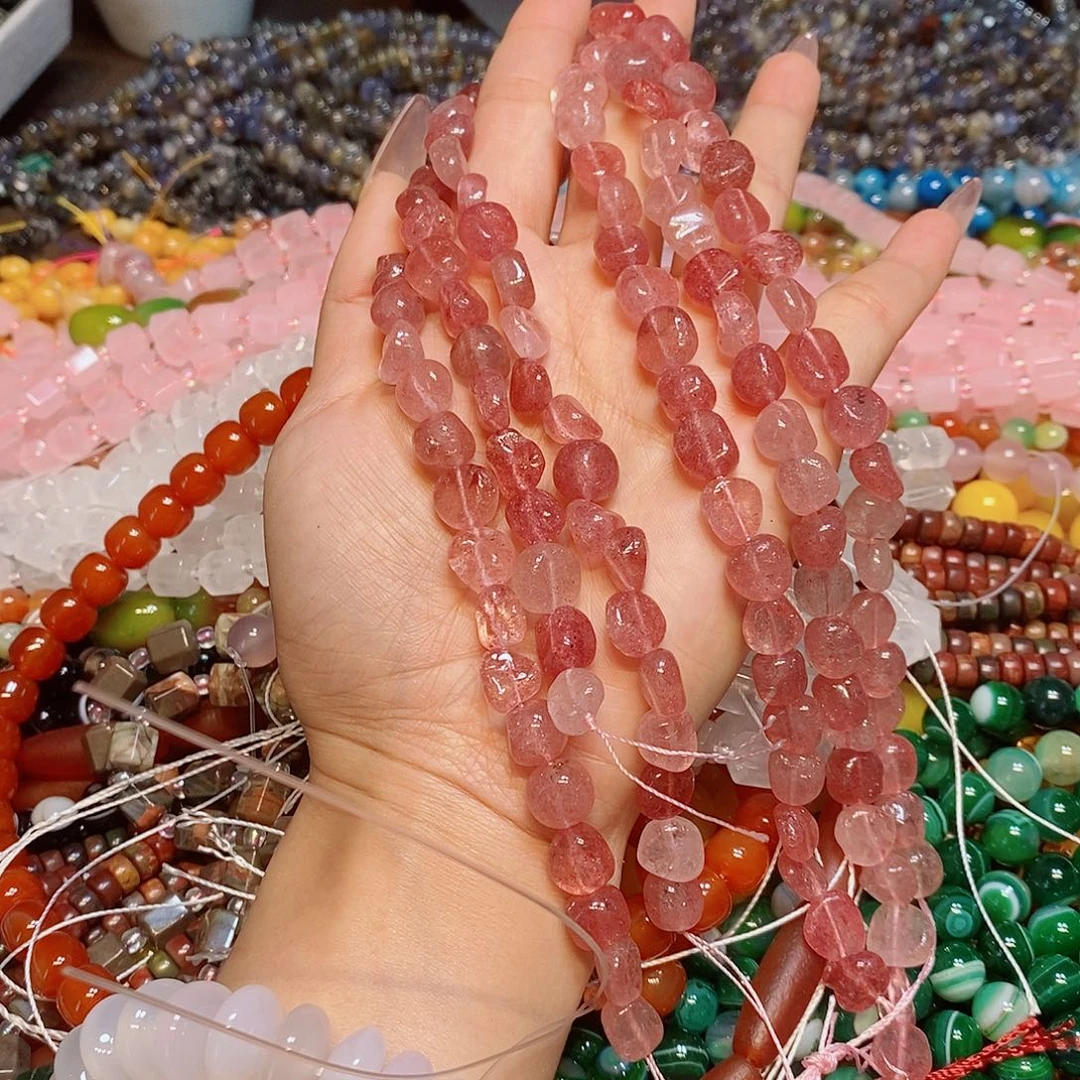 玛瑙/玉髓散珠天然草莓晶糖豆一条