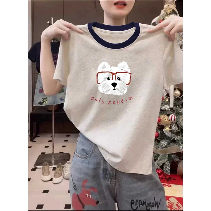 小众不撞款正肩拼色纯棉短袖t恤女装2025夏季流行款时尚百搭上衣