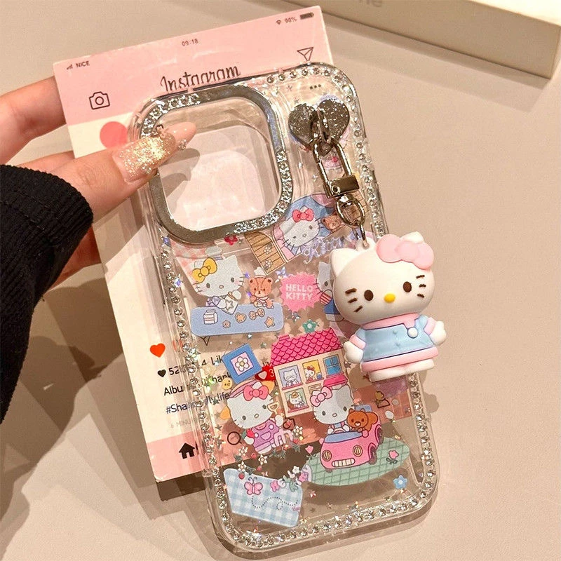 ZMGX日系卡通Kitty猫挂件适用iPhone16pro手机壳苹果13钻石闪粉15