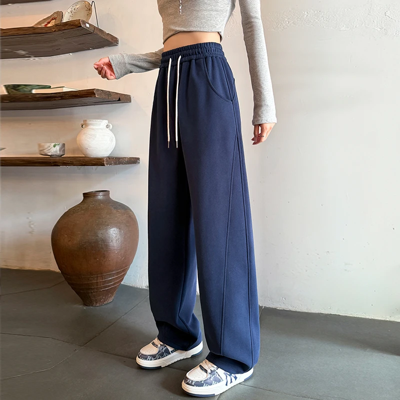 窄版阔腿裤女春秋2025新款小个子垂感弯刀香蕉裤直筒运动休闲卫裤