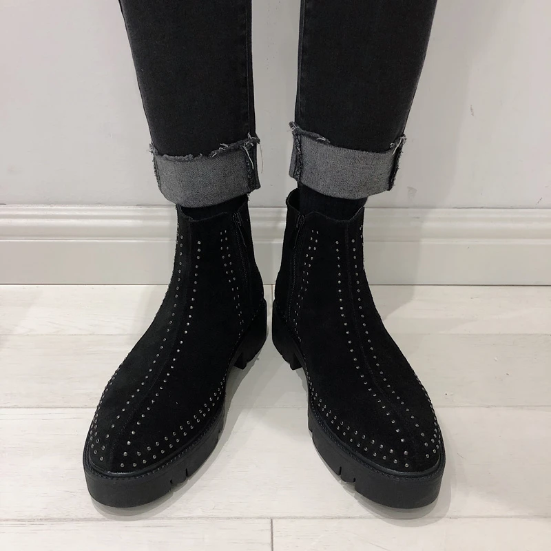 95113马丁靴时尚休闲百搭真皮厚底英伦风秋冬舒适黑色圆头潮流