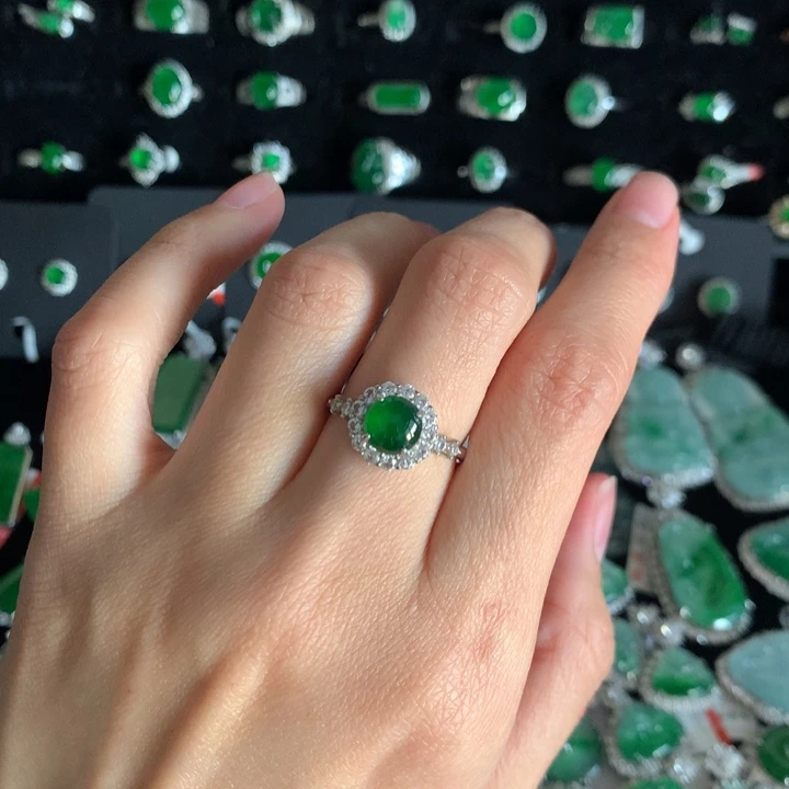 【闪购商品】翡翠戒指银S925镶嵌达*天然翡翠