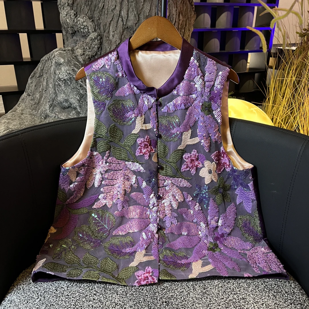 【紫菱】2025新款春季马甲新中式宽松立领绣花春秋气质上衣马夹女款