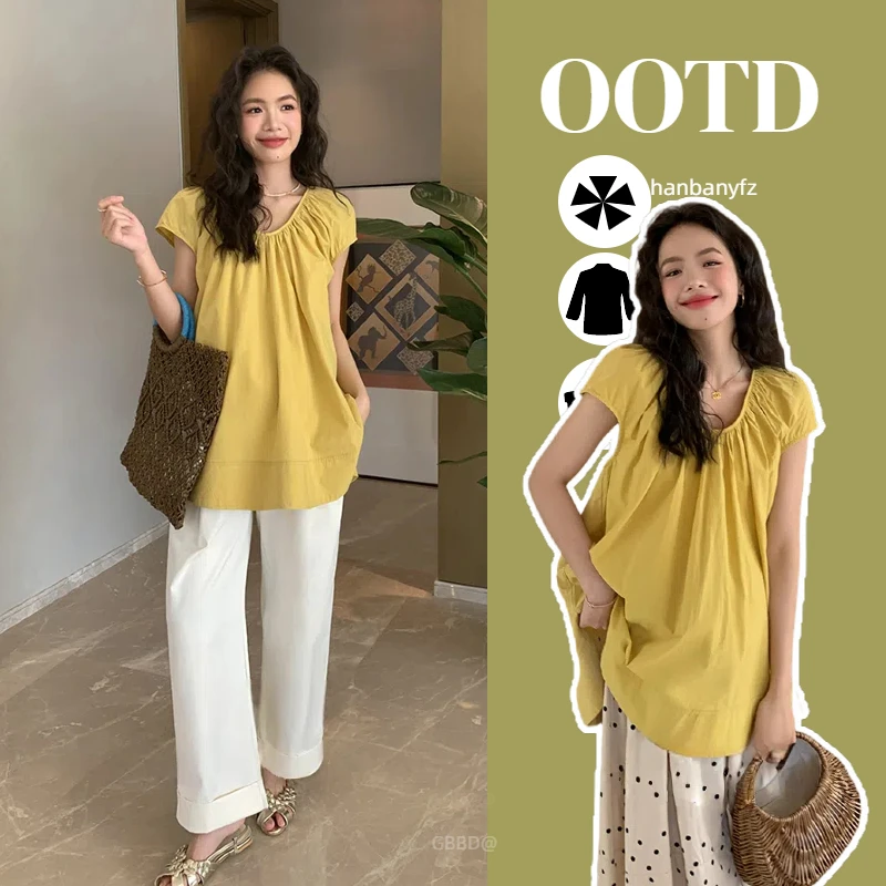 飞飞袖棉质宽松中长小衫百搭显瘦上衣