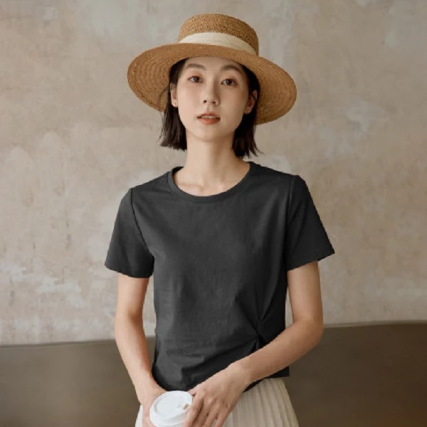 【年终狂欢购】茵曼夏季纯色短袖T恤女基础百搭文艺不规则扭结上