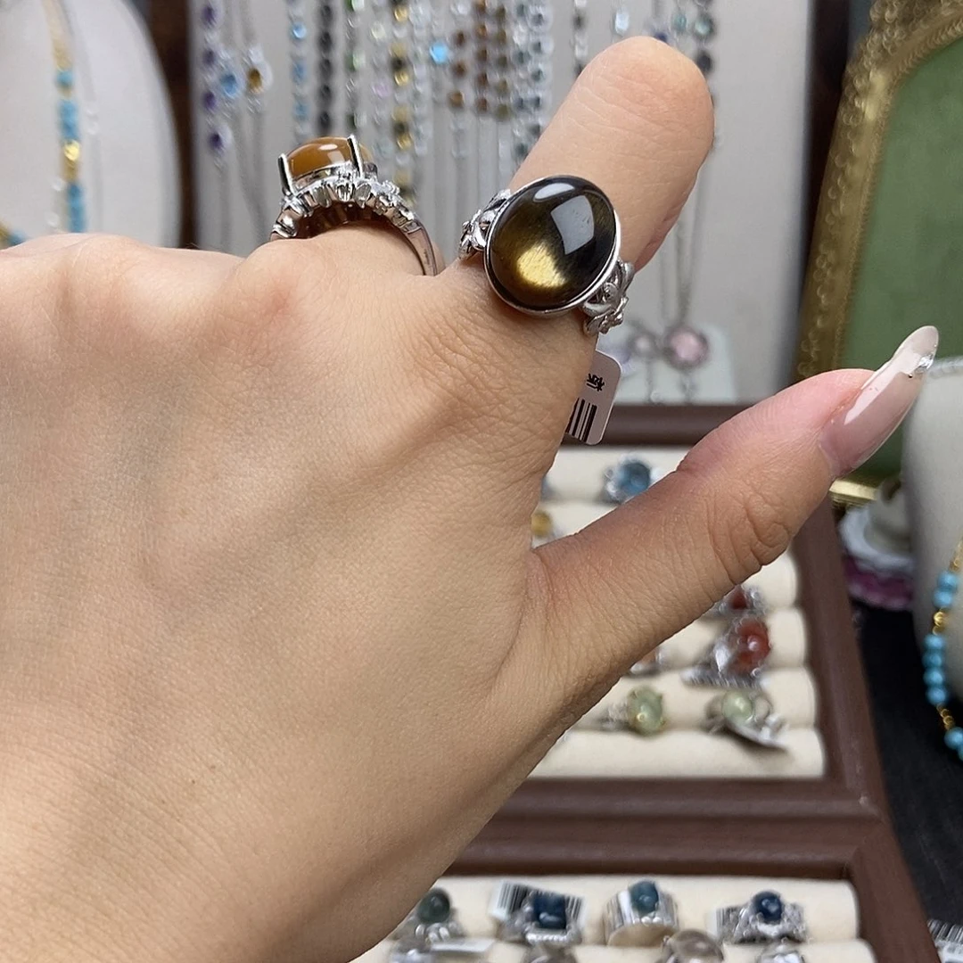 神***经水晶戒指银S925镶嵌黑金骨干