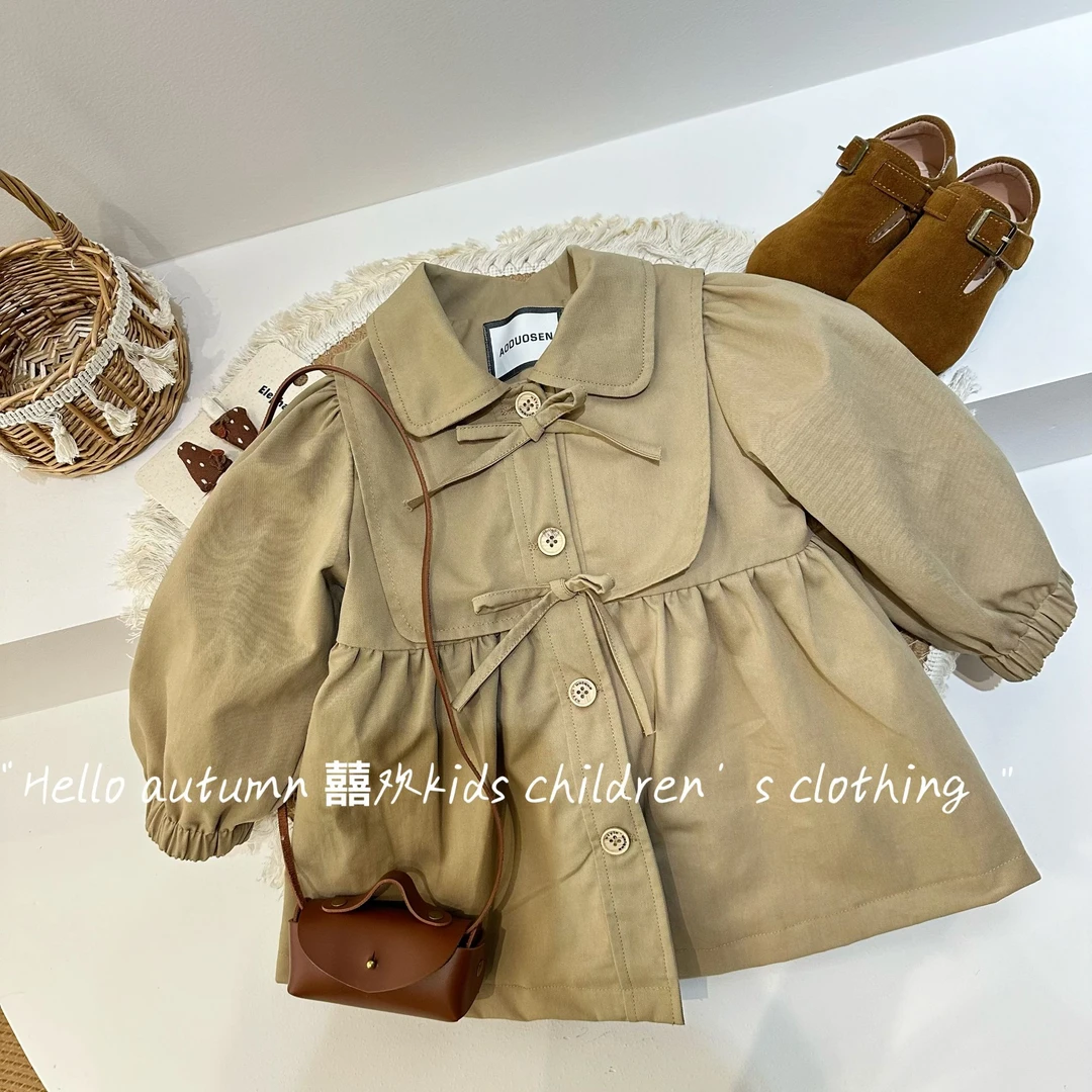 女童春秋季新款卡其色女宝时尚休闲风衣外套