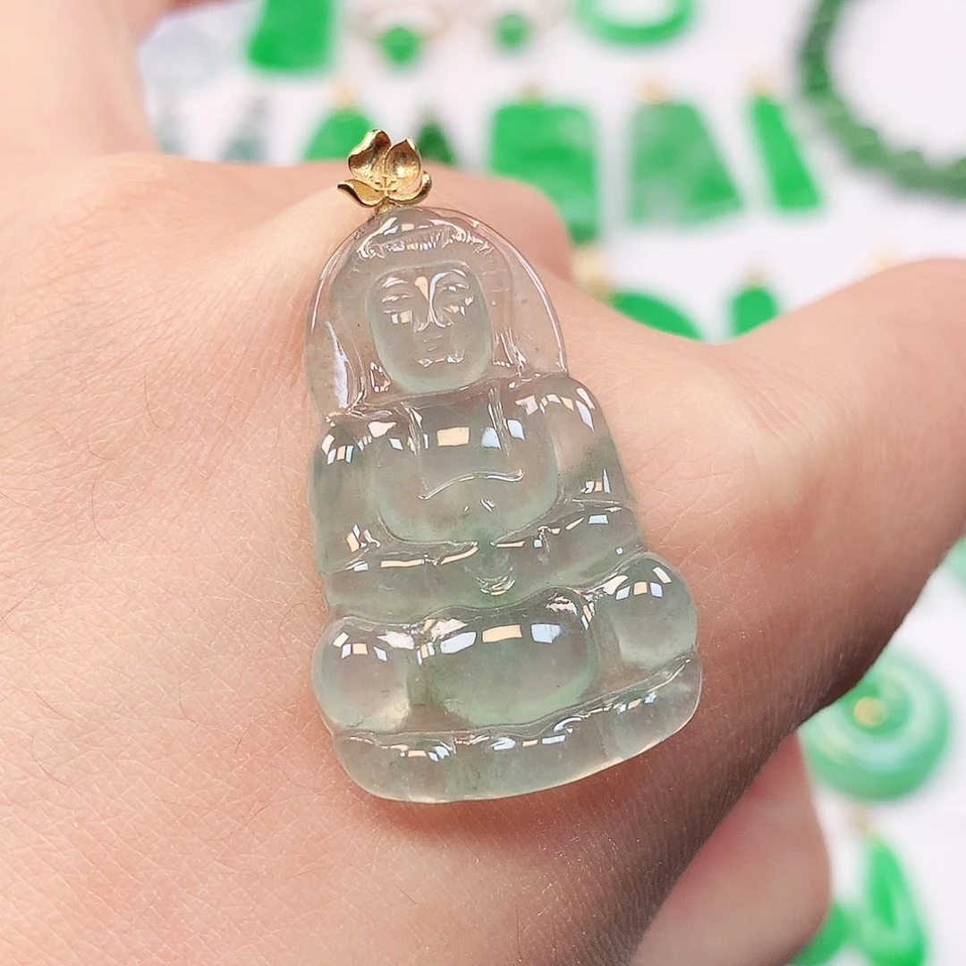 翡翠18K金镶嵌吊坠(不含链)