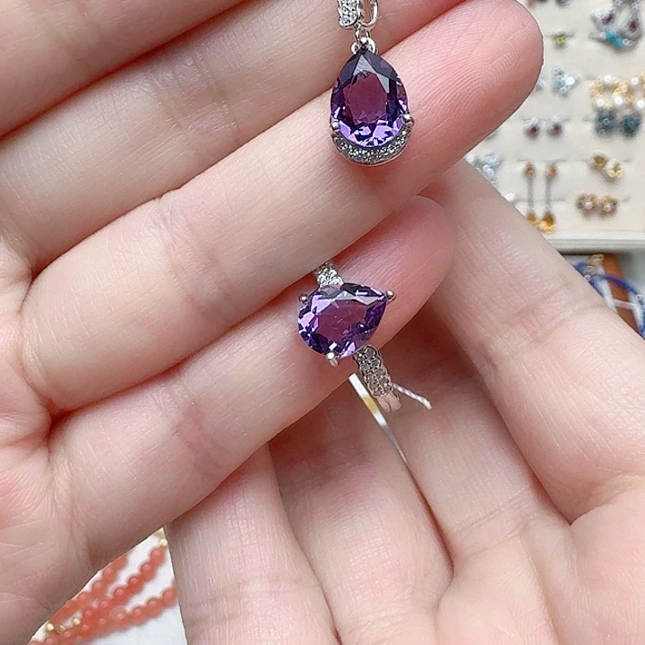 水晶耳饰银S925镶嵌套装