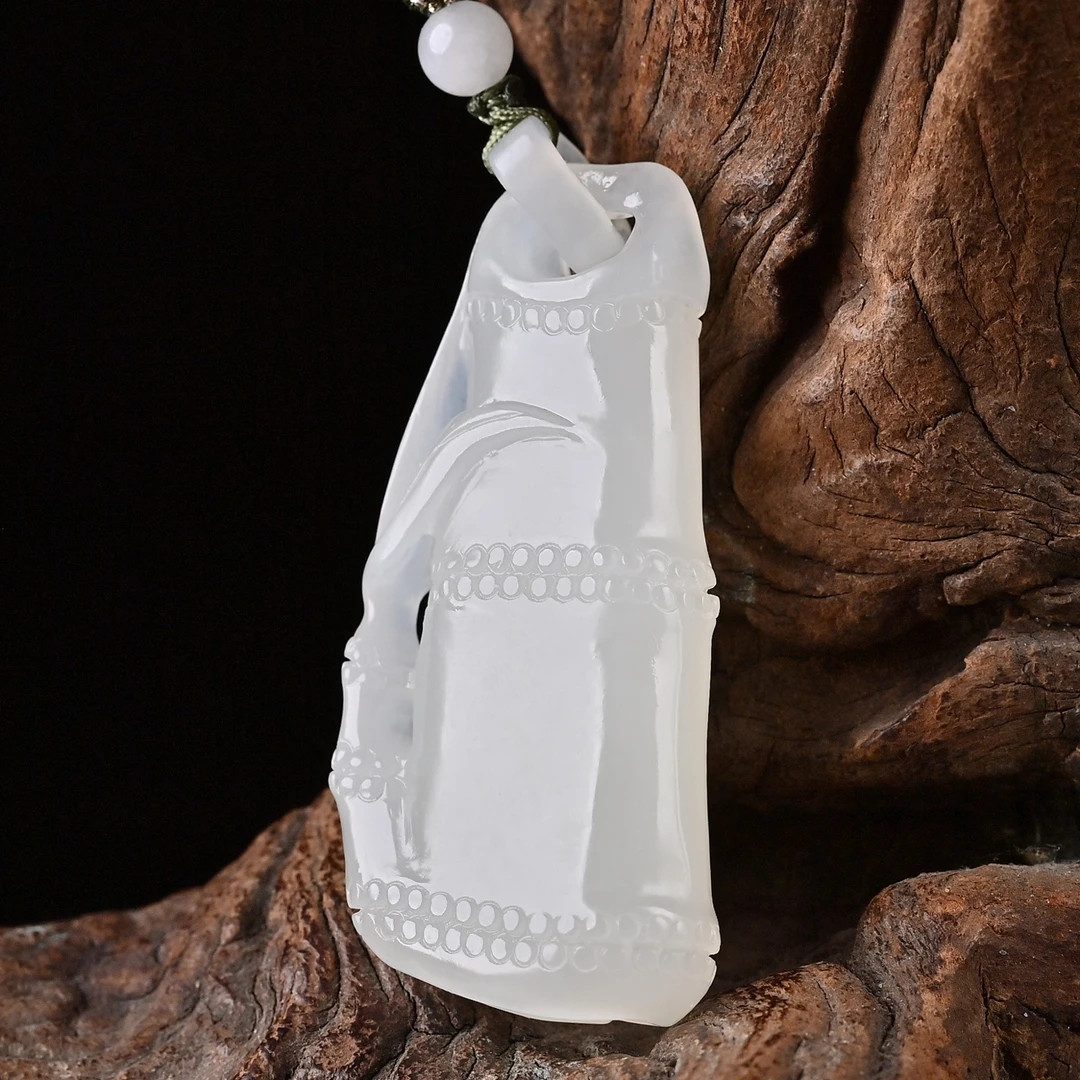 天然和田玉羊脂玉竹节吊坠步步高升玉坠挂件白色玉项链