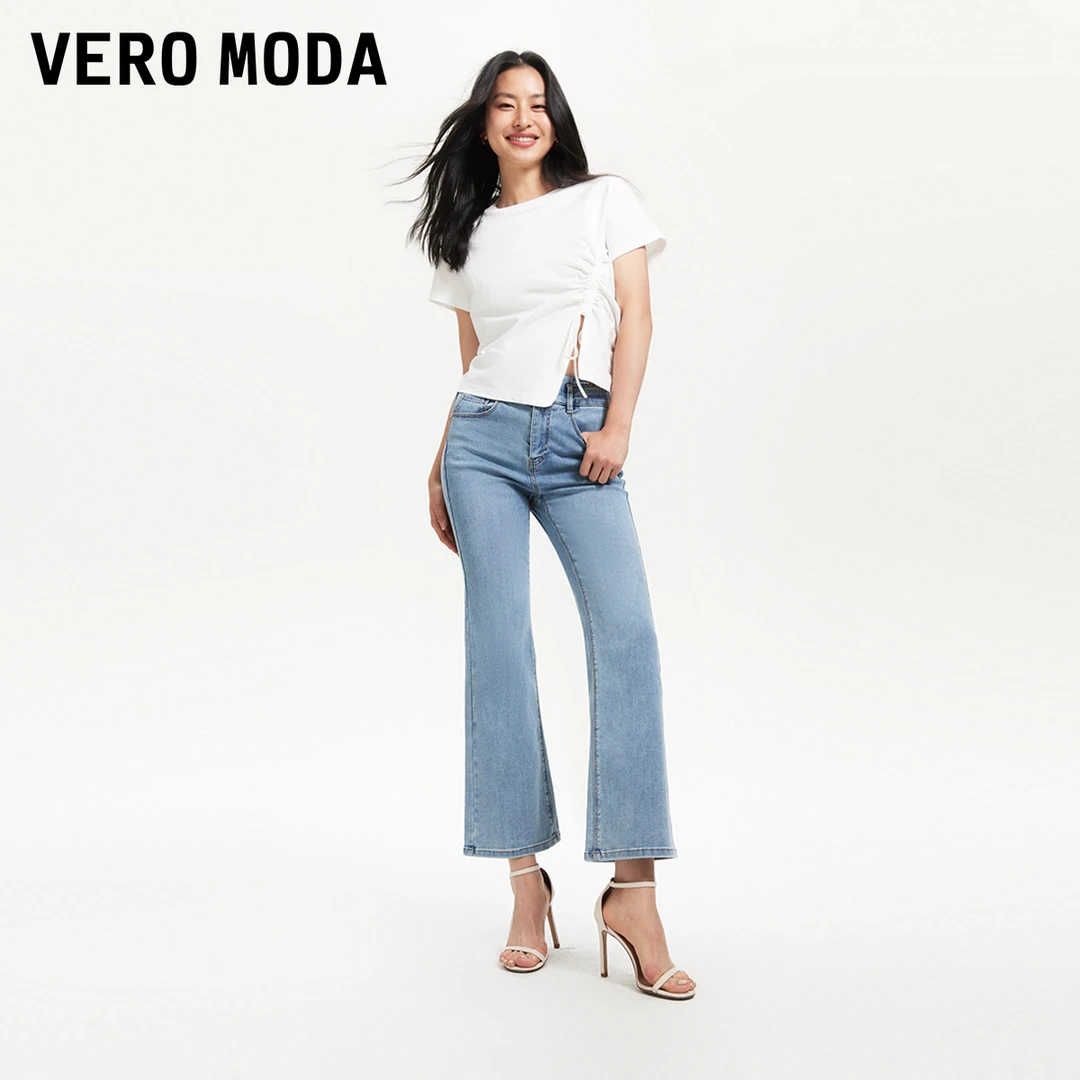Vero Moda牛仔裤小众洋气女装高腰九分微喇裤复古时髦325149025