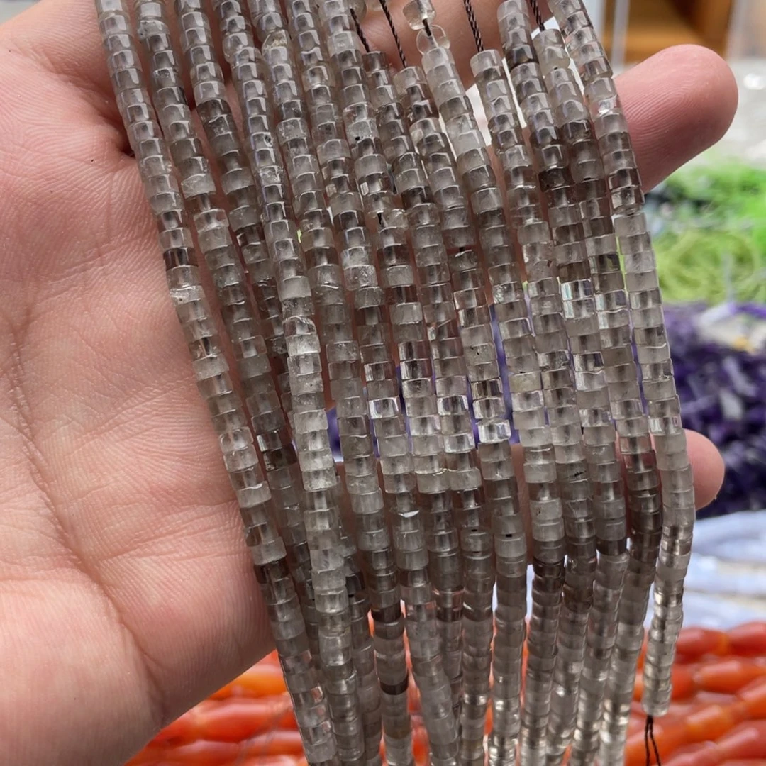 玛瑙/玉髓未镶嵌珠宝半成品一条装卡4mm茶晶直切隔片