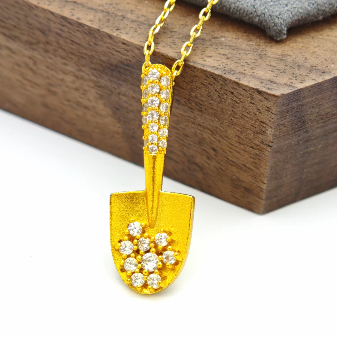 铜合金项链 ZIYAN/子妍 爆闪金色铲子吊坠时尚精致镶嵌精美轻奢