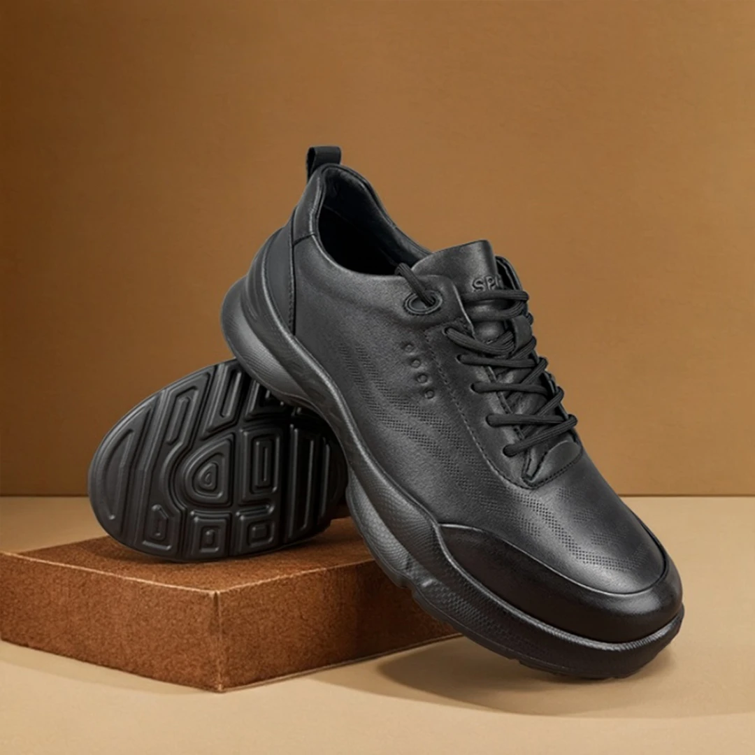 25秋季新款透气真皮运动鞋软底是商务休闲鞋男士黑色公务休闲皮鞋