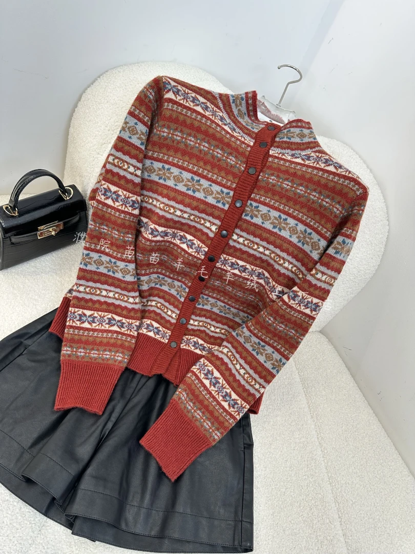 【苗苗.YX5008】冬季新款气质百搭全羊毛半高领费尔岛针织衫