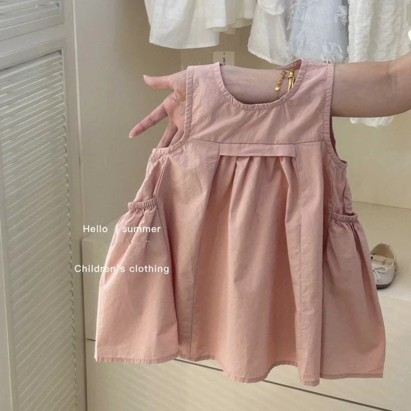 儿童连衣裙棉布连衣裙洋气宝宝甜美韩版宽松背心无袖夏季裙 子