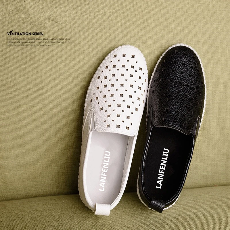 2025夏季新款百搭镂空小白鞋女软皮透气平底单鞋一脚蹬懒人女真皮