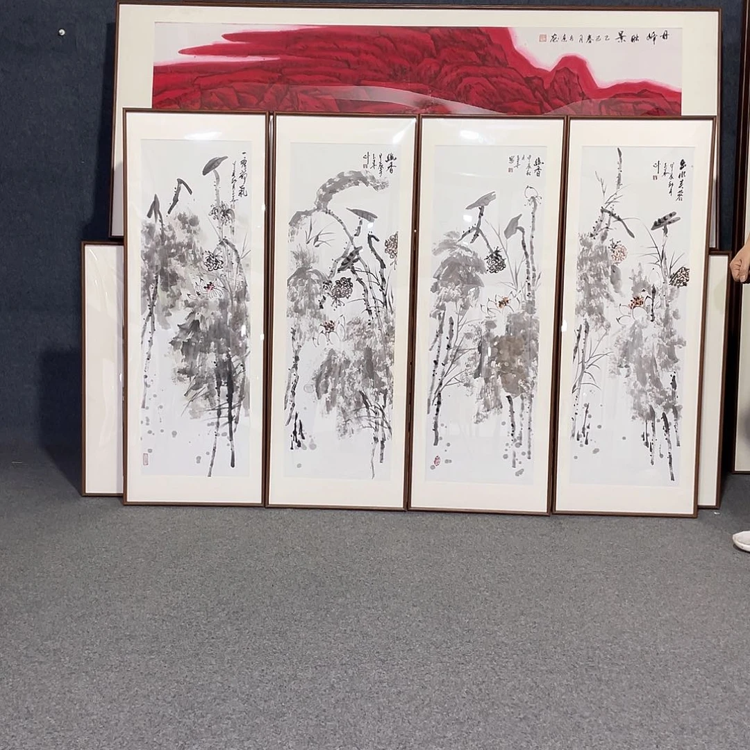 国画孟****场手绘画作品带框